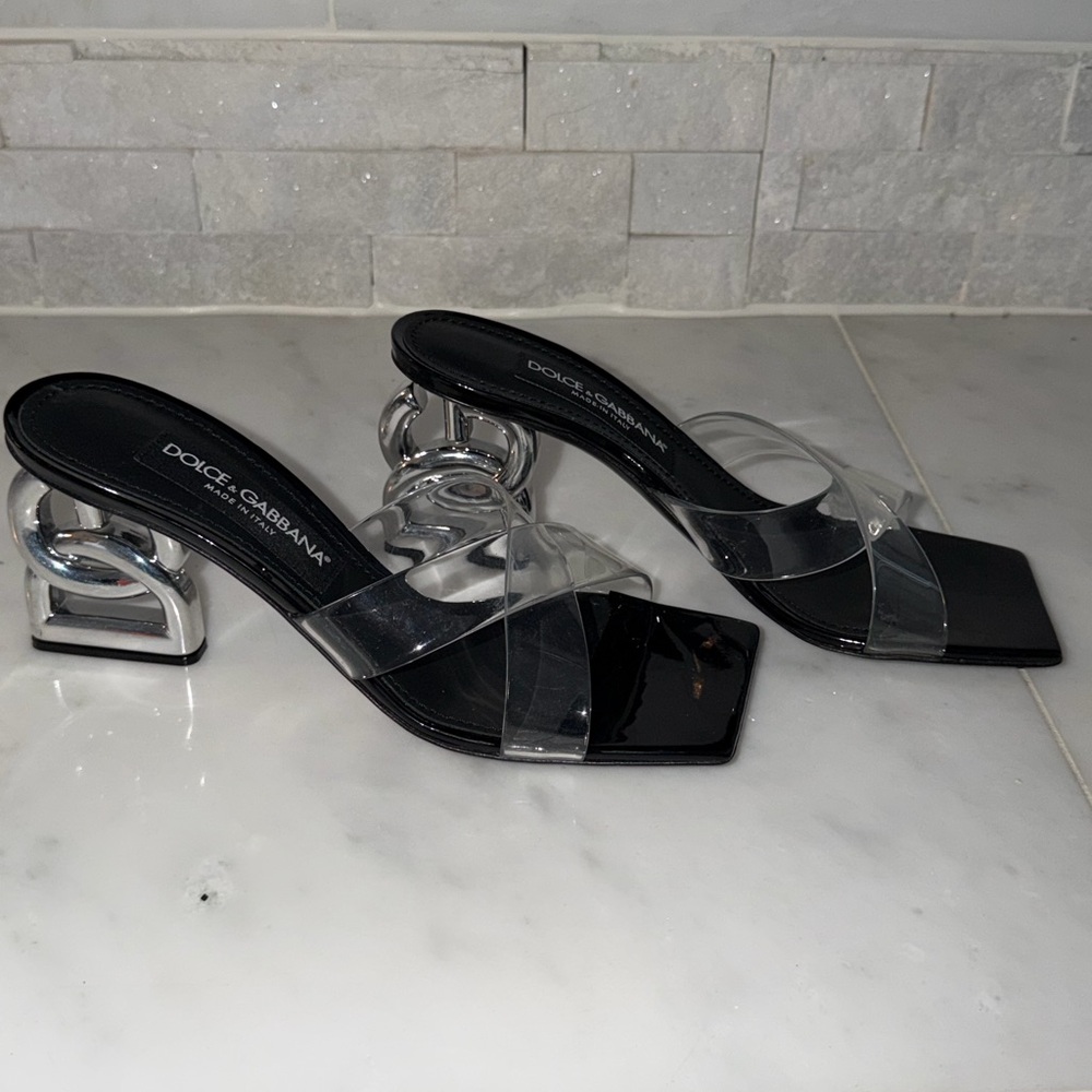 Dolce & Gabbana Logo Heel Slide Sandals - Picture 4 of 6